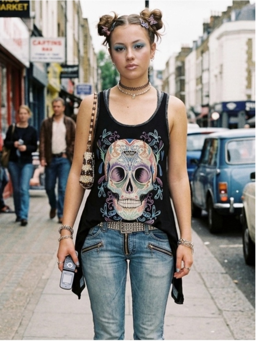 Ay Guey Y2K Skull Print Racerback Draped Tank Top Size M